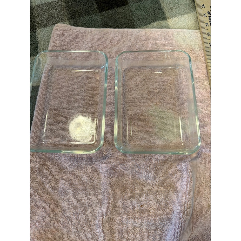 Set of 2 Clear Glass Rectangular Food Storage Containers 6x4 Baking Dishes